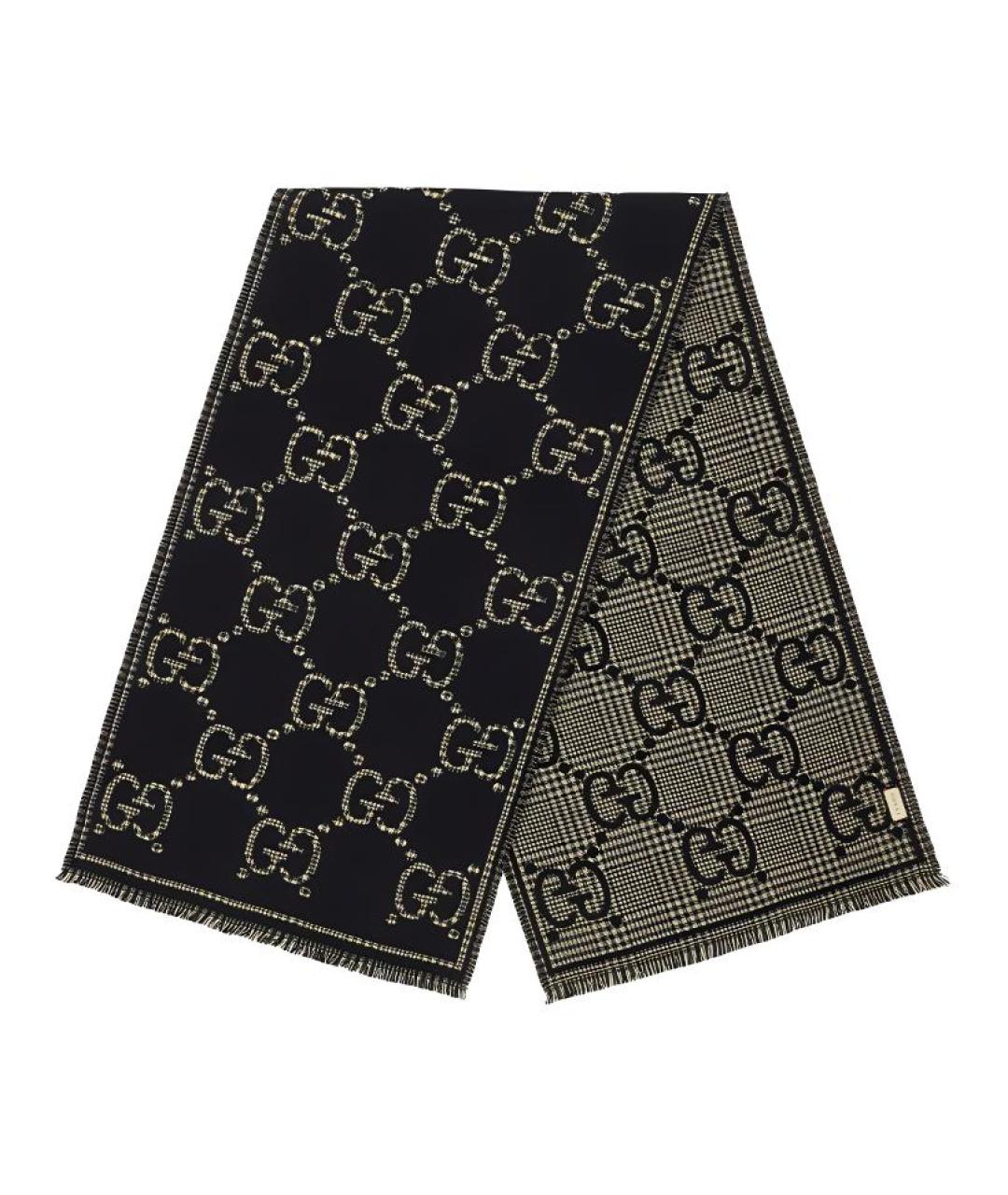 GUCCI Черный шерстяной шарф, фото 3
