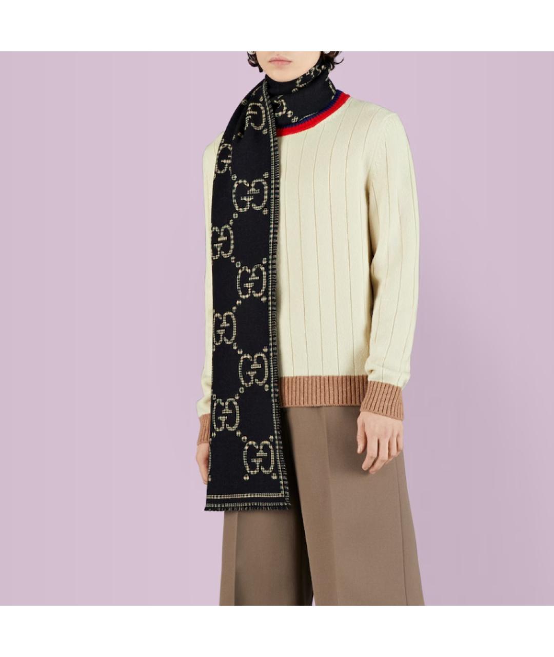 GUCCI Черный шерстяной шарф, фото 4