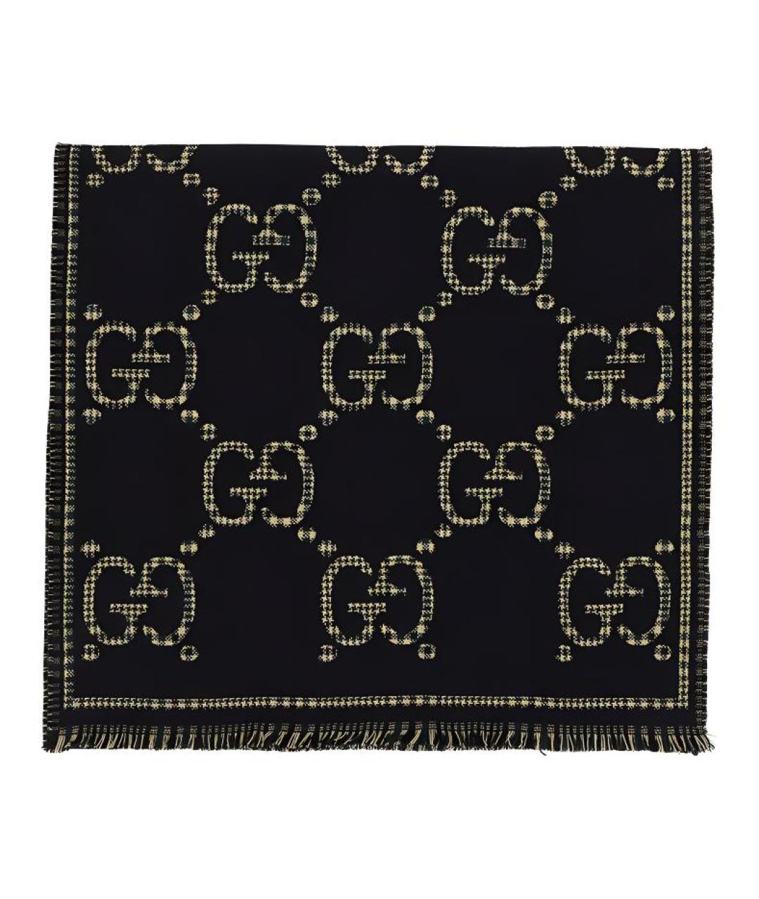 GUCCI Черный шерстяной шарф, фото 2