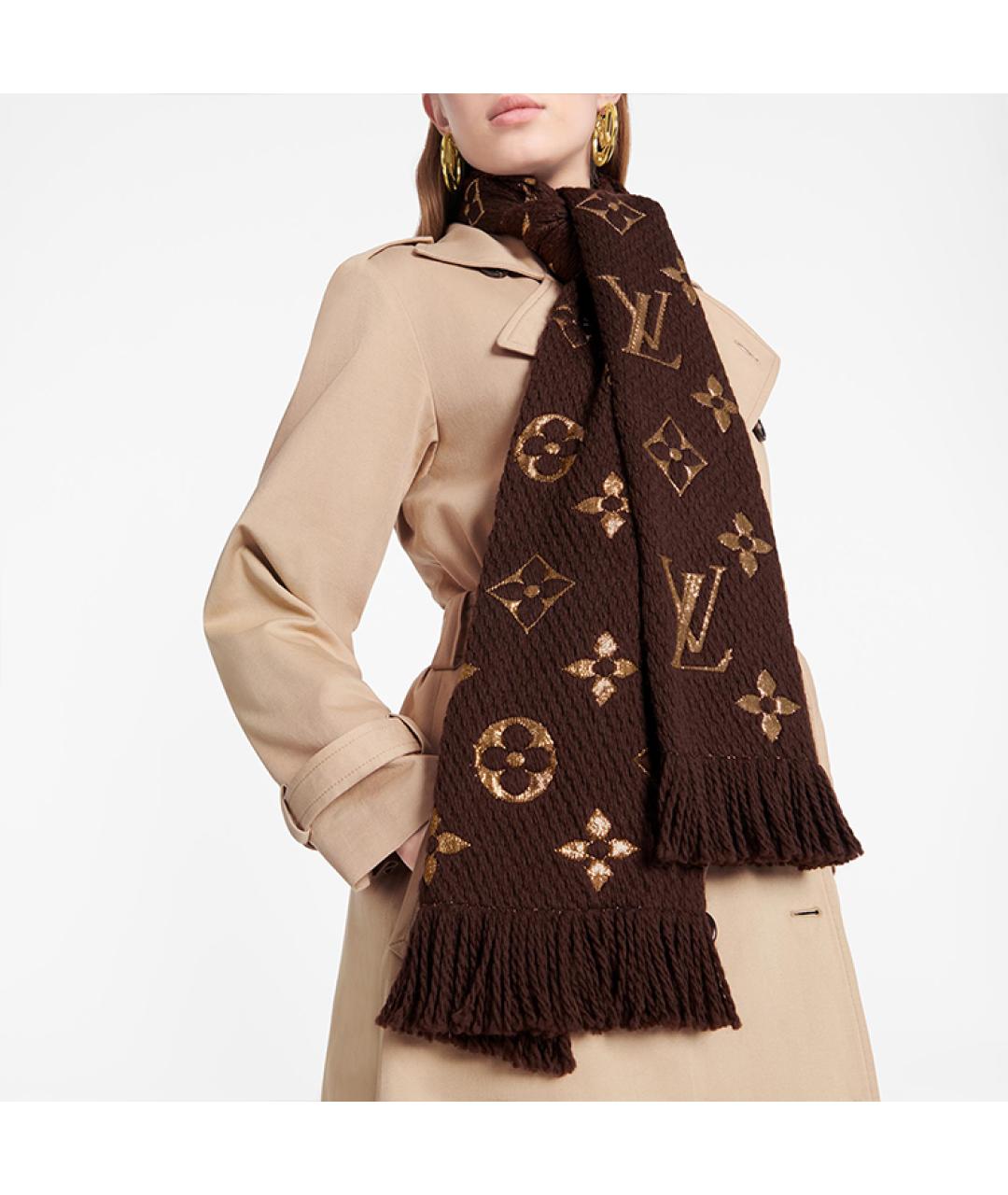 LOUIS VUITTON Коричневый шерстяной шарф, фото 4