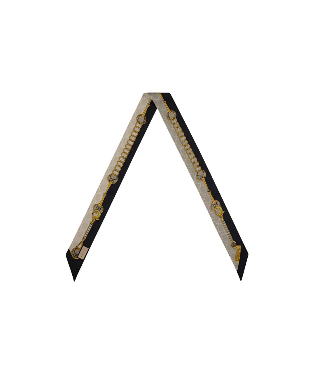 GUCCI Коричневый шелковый шарф, фото 2