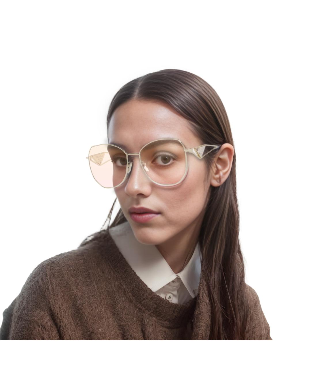 PRADA Золотые металлические солнцезащитные очки, фото 2