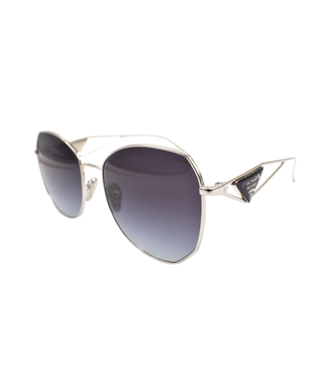 PRADA Серебряные металлические солнцезащитные очки, фото 1
