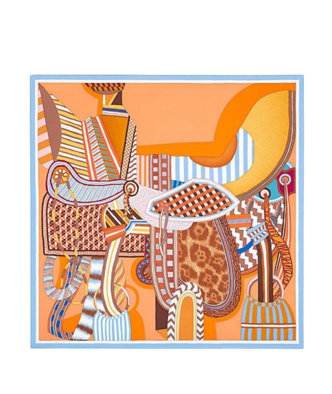 HERMES Оранжевый шелковый шарф, фото 1