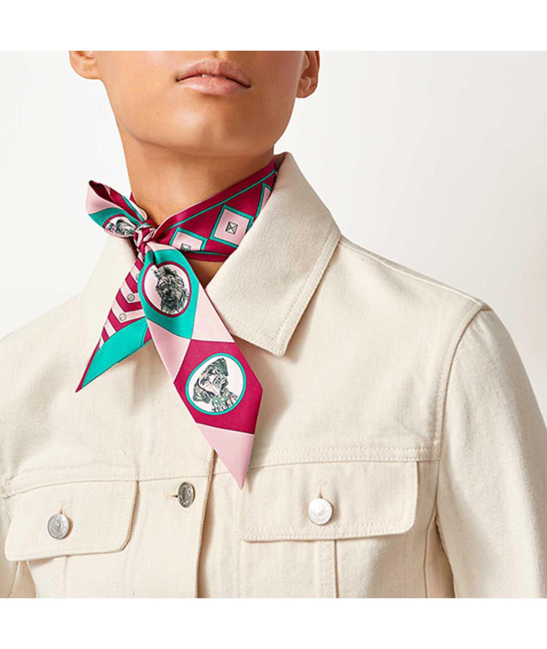 HERMES Розовый шелковый шарф, фото 2