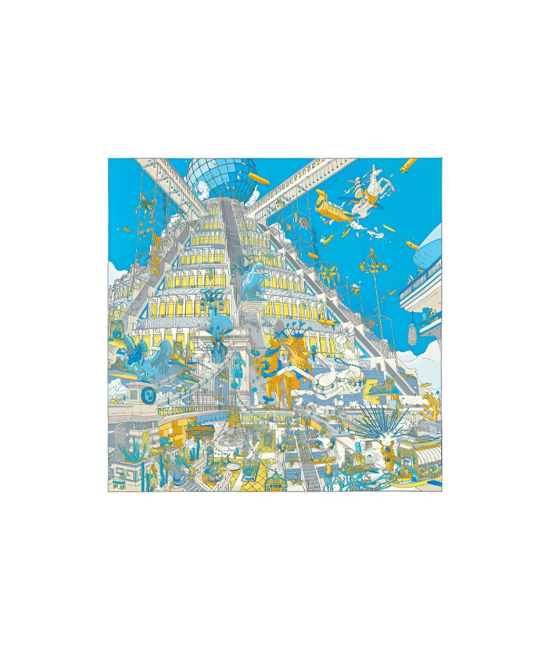 HERMES Голубой шелковый шарф, фото 3