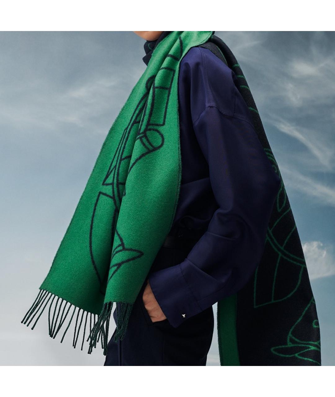 HERMES Темно-синий шарф, фото 2