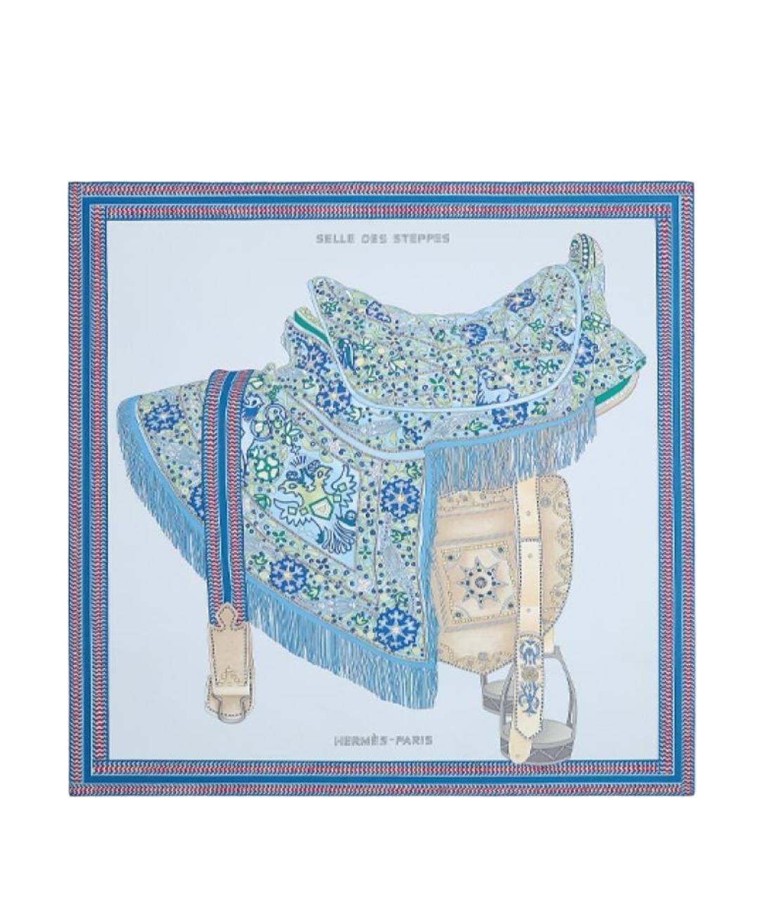 HERMES Голубой шелковый шарф, фото 1