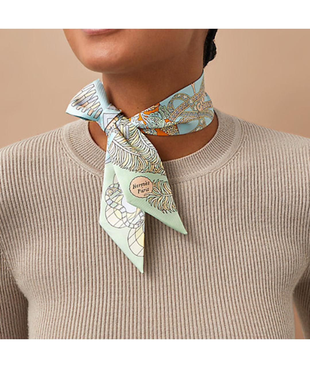 HERMES Салатовый шарф, фото 2
