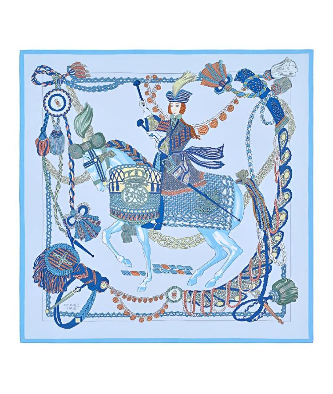 HERMES Голубой шелковый шарф, фото 1