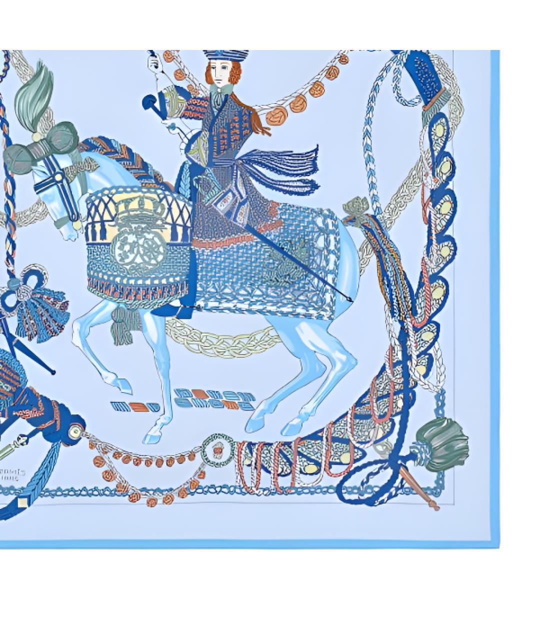 HERMES Голубой шелковый шарф, фото 2