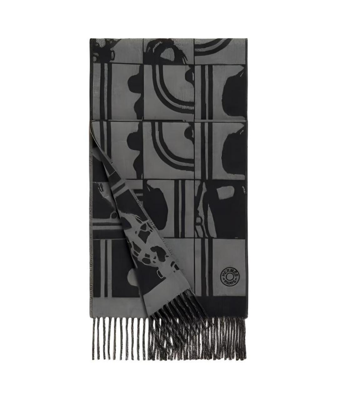 HERMES Черный кашемировый шарф, фото 1