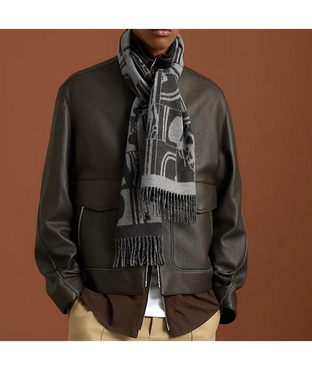 HERMES Черный кашемировый шарф, фото 2