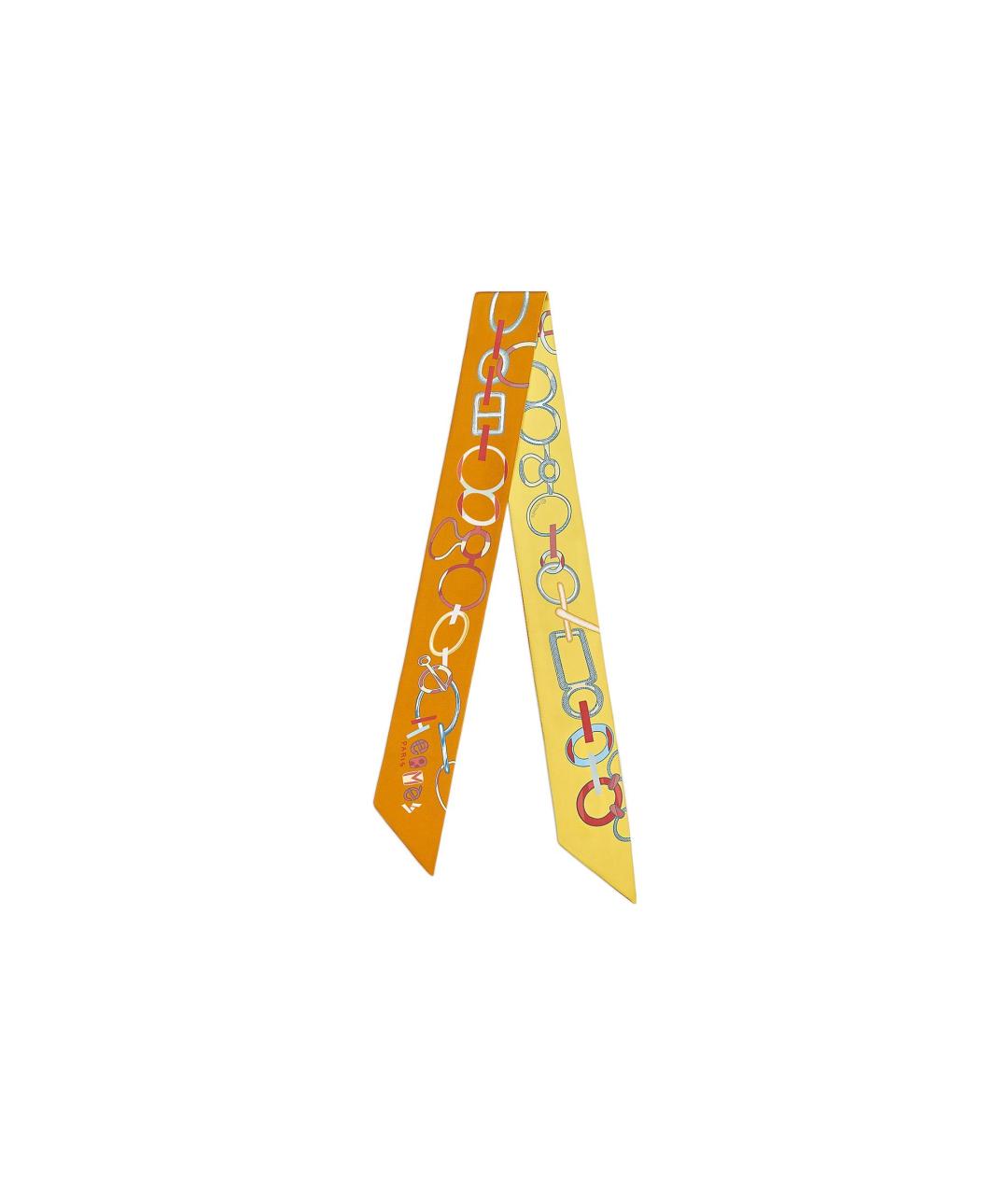 HERMES Желтый шелковый шарф, фото 3