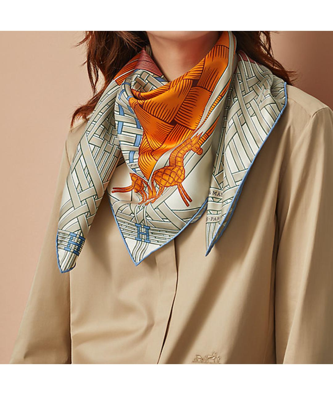 HERMES Оранжевый шелковый шарф, фото 3