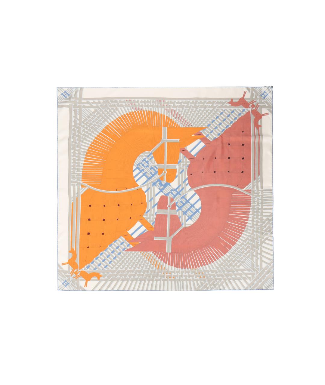 HERMES Оранжевый шелковый шарф, фото 2