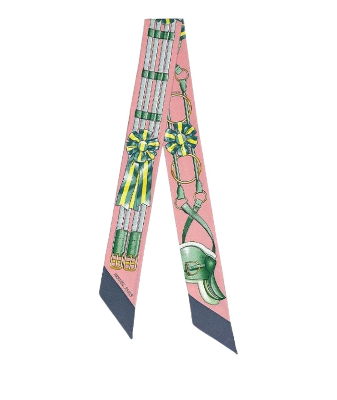 HERMES Розовый шелковый шарф, фото 1