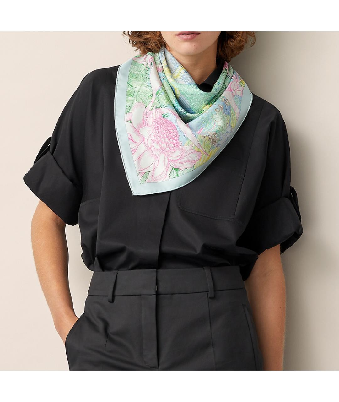 HERMES Синий шелковый шарф, фото 2