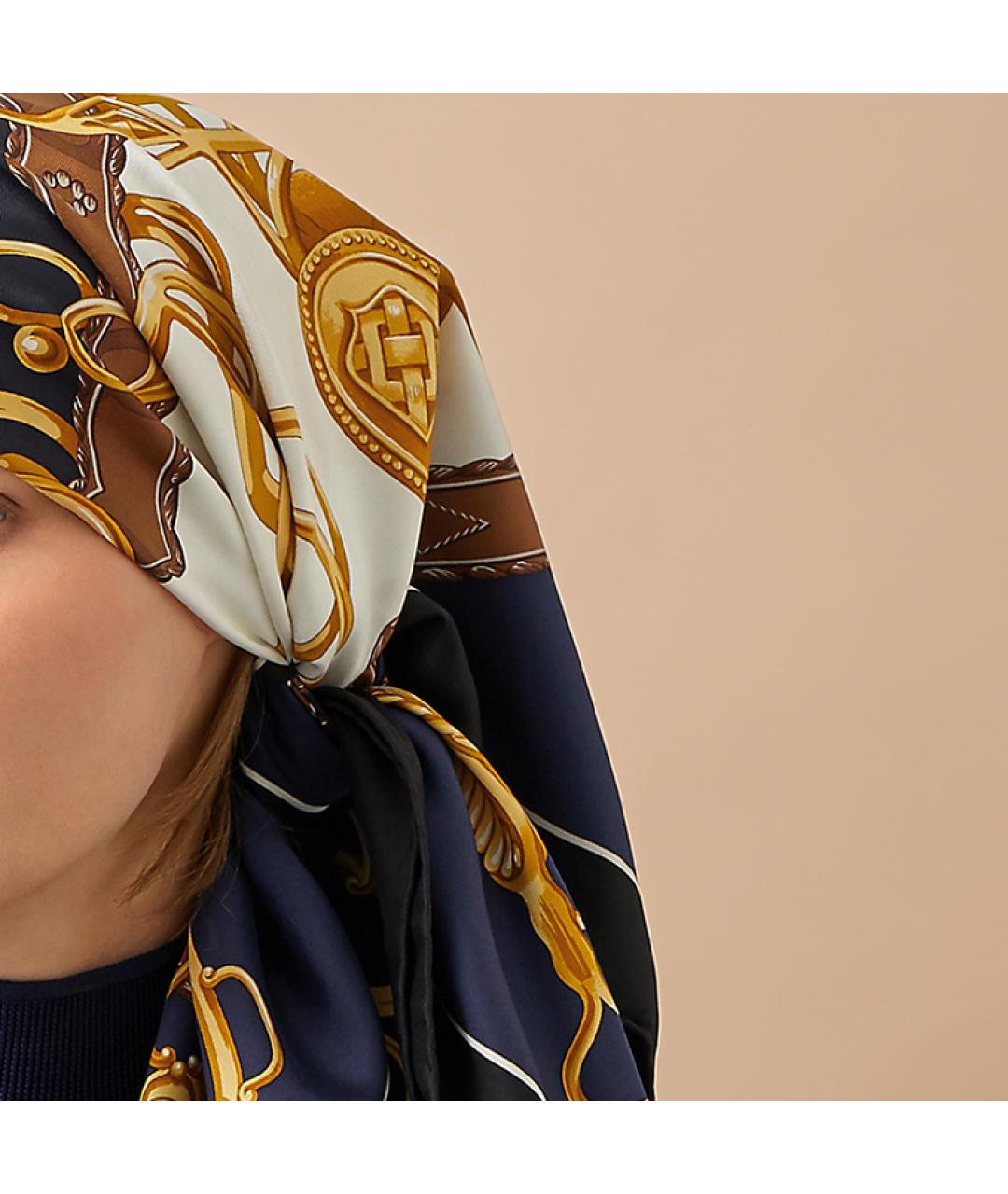 HERMES Темно-синий шелковый шарф, фото 2