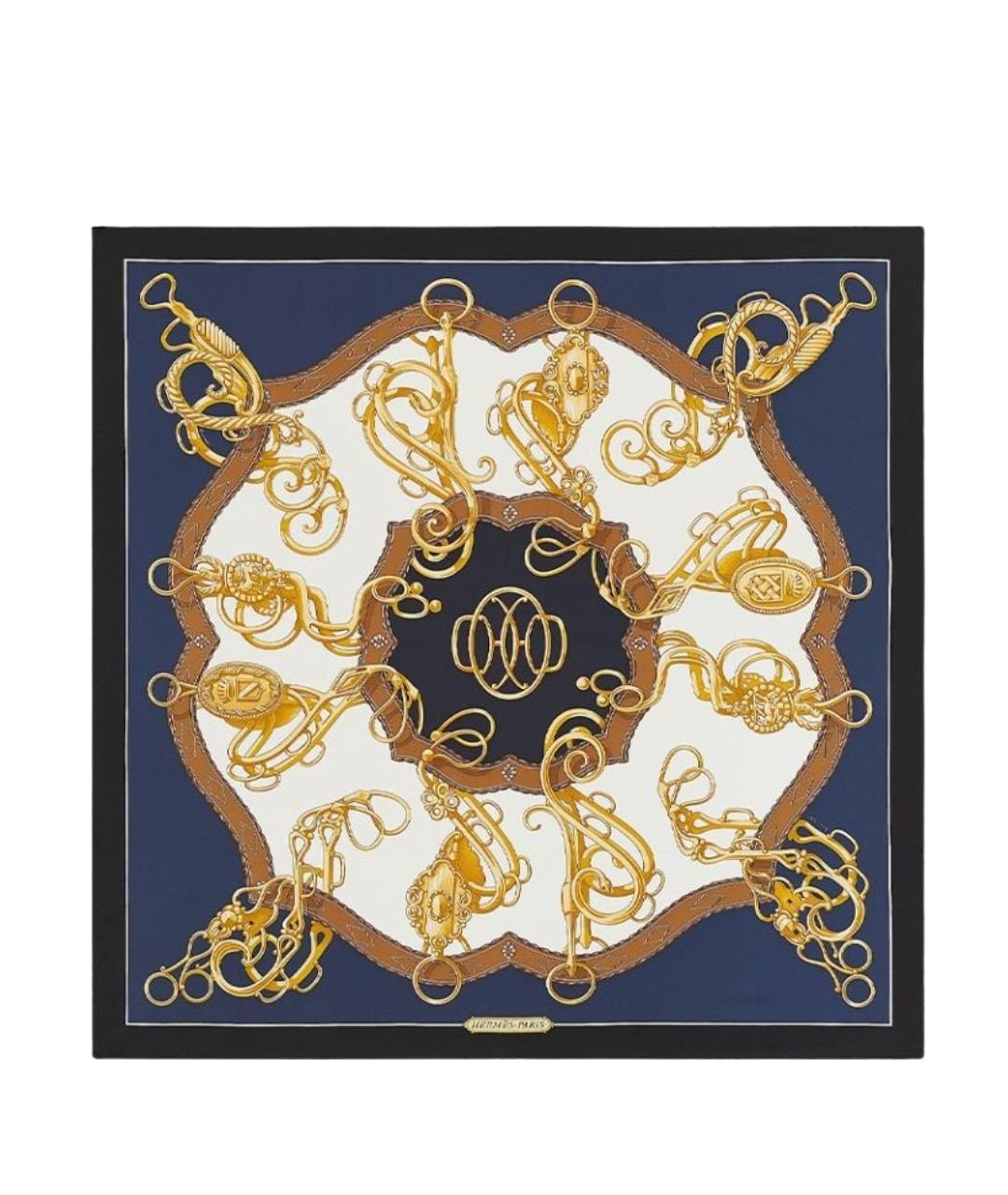 HERMES Темно-синий шелковый шарф, фото 1