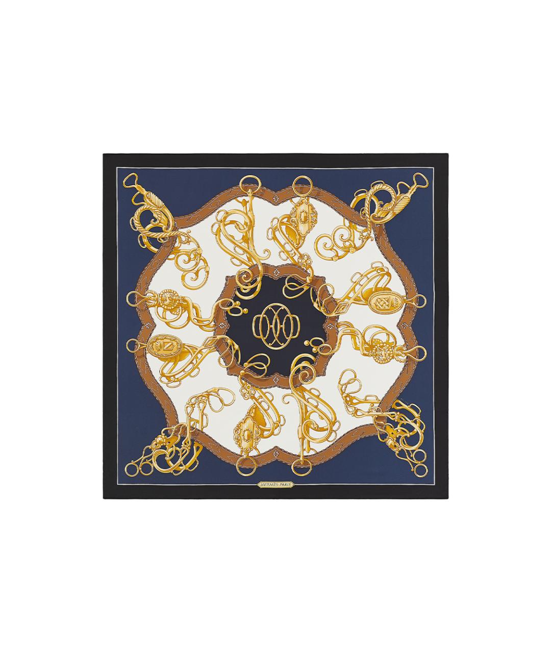 HERMES Темно-синий шелковый шарф, фото 3