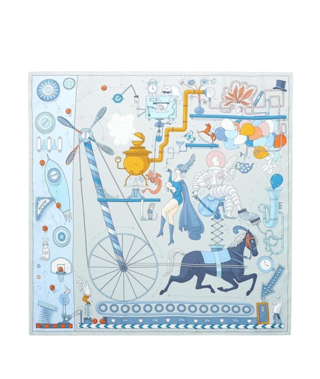 HERMES Голубой шелковый шарф, фото 1