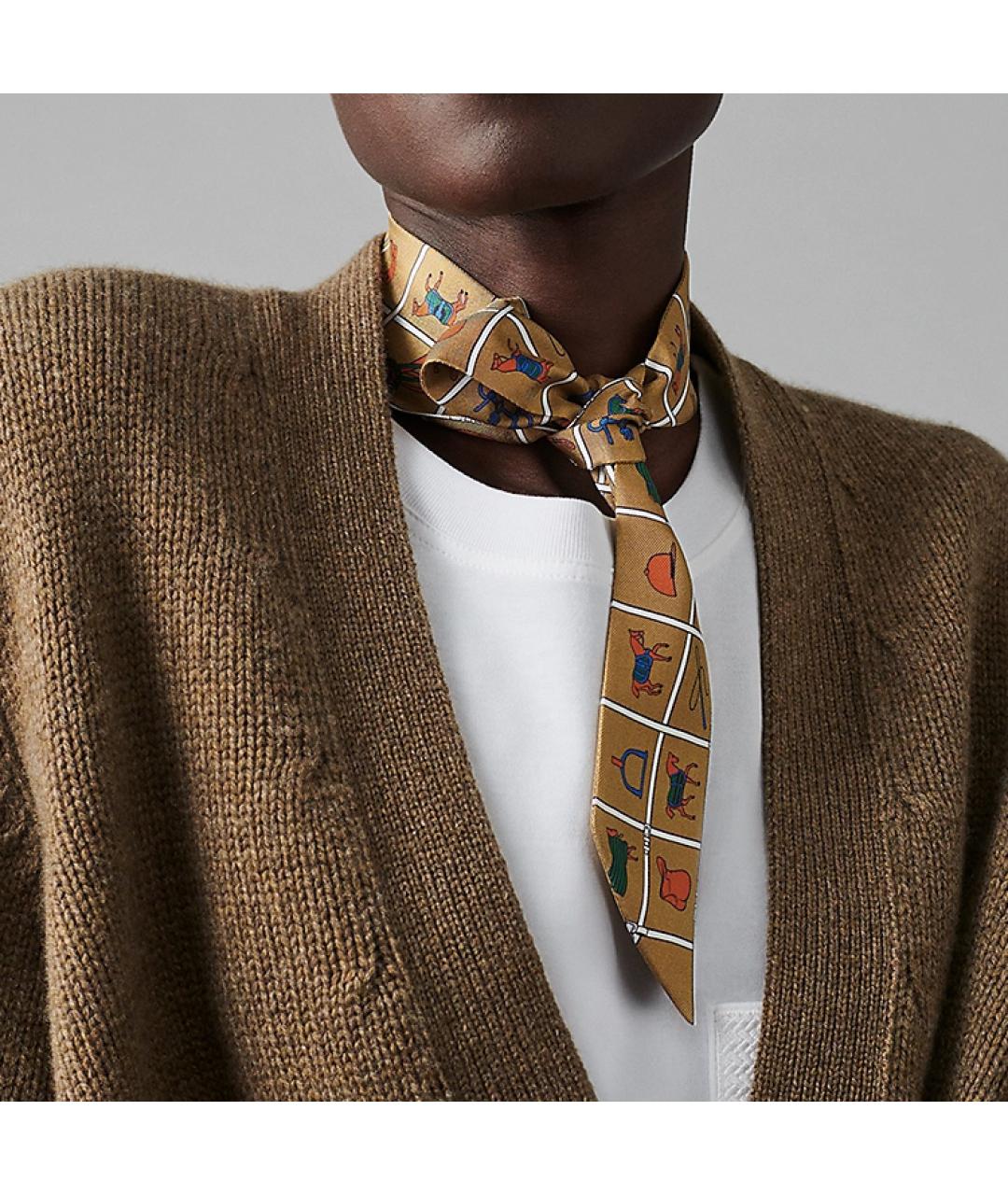 HERMES Золотой шелковый шарф, фото 2