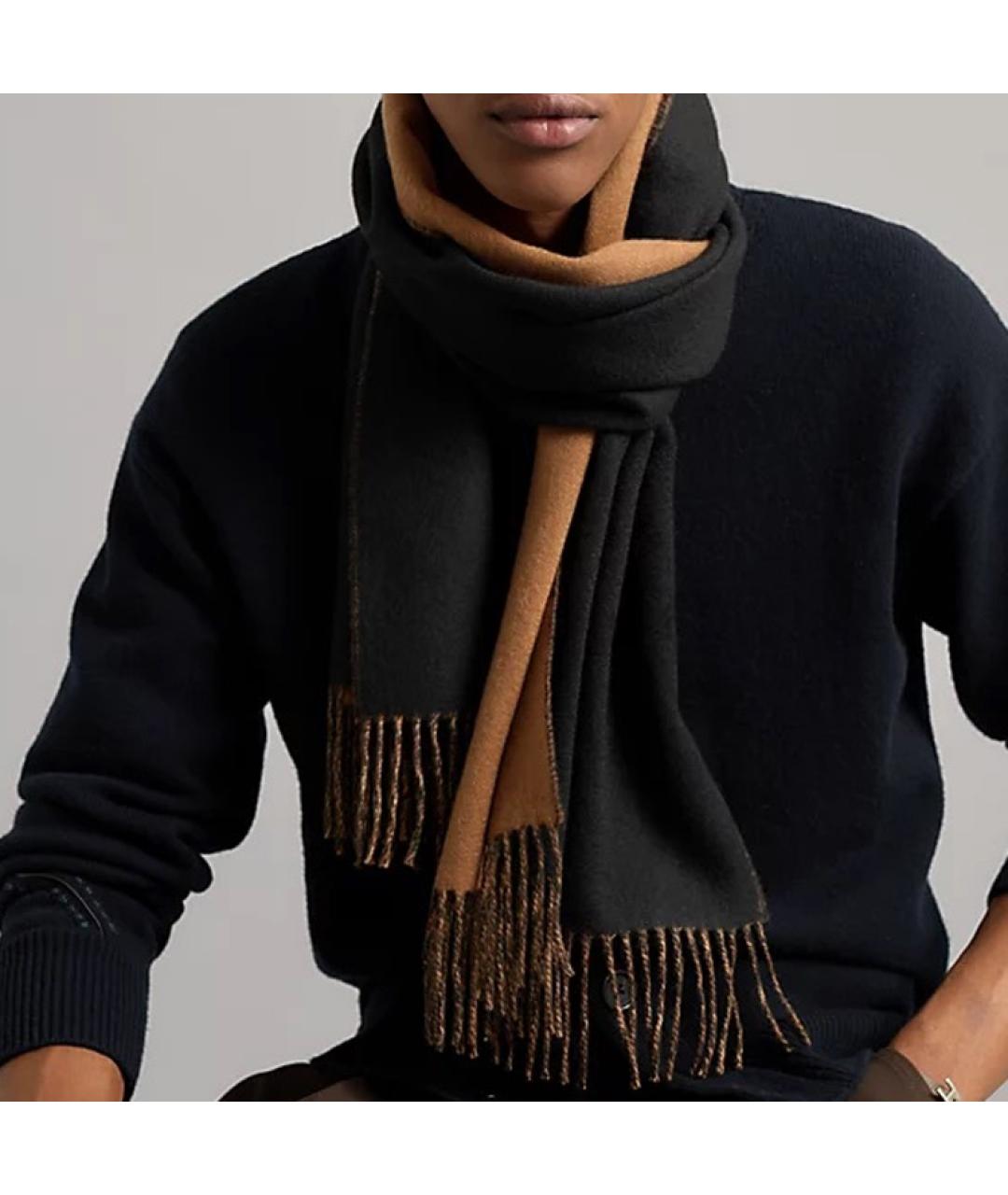 HERMES Черный кашемировый шарф, фото 2