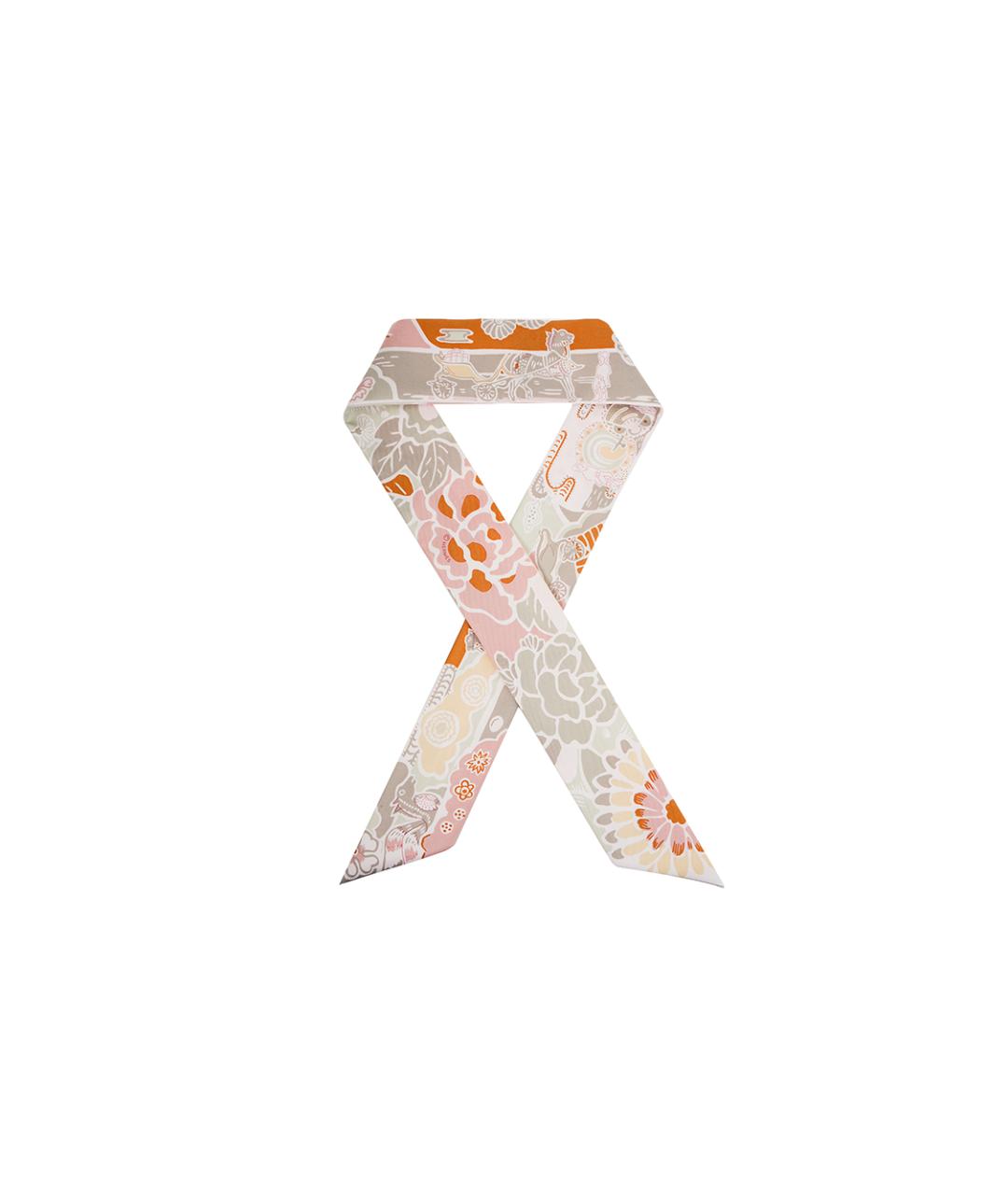 HERMES Розовый шелковый шарф, фото 3