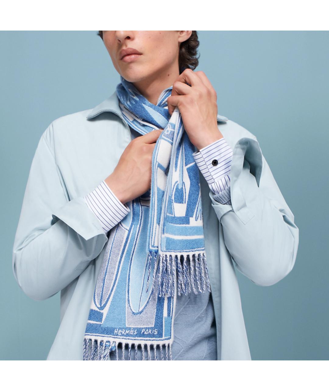 HERMES Голубой шарф, фото 2