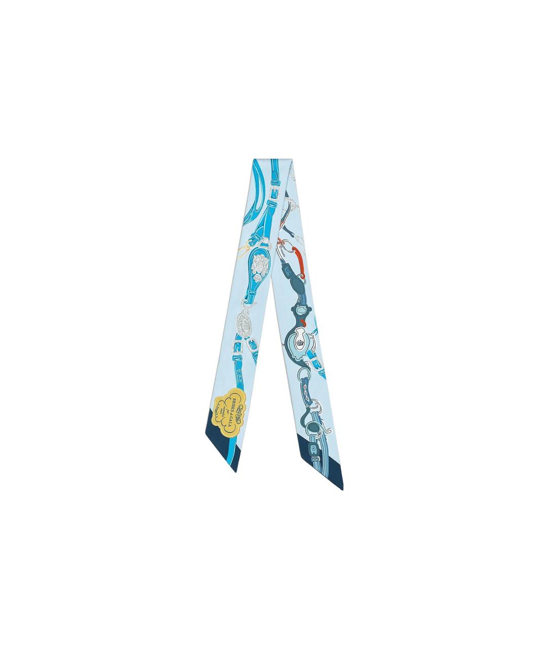 HERMES Голубой шелковый шарф, фото 3