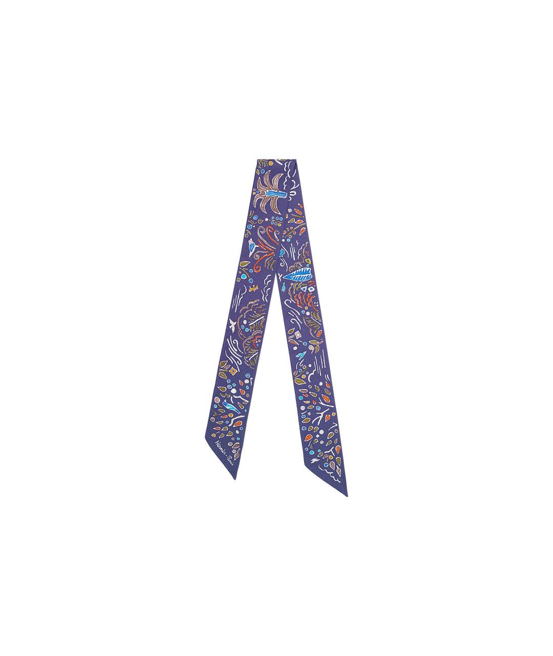 HERMES Темно-синий шелковый шарф, фото 3