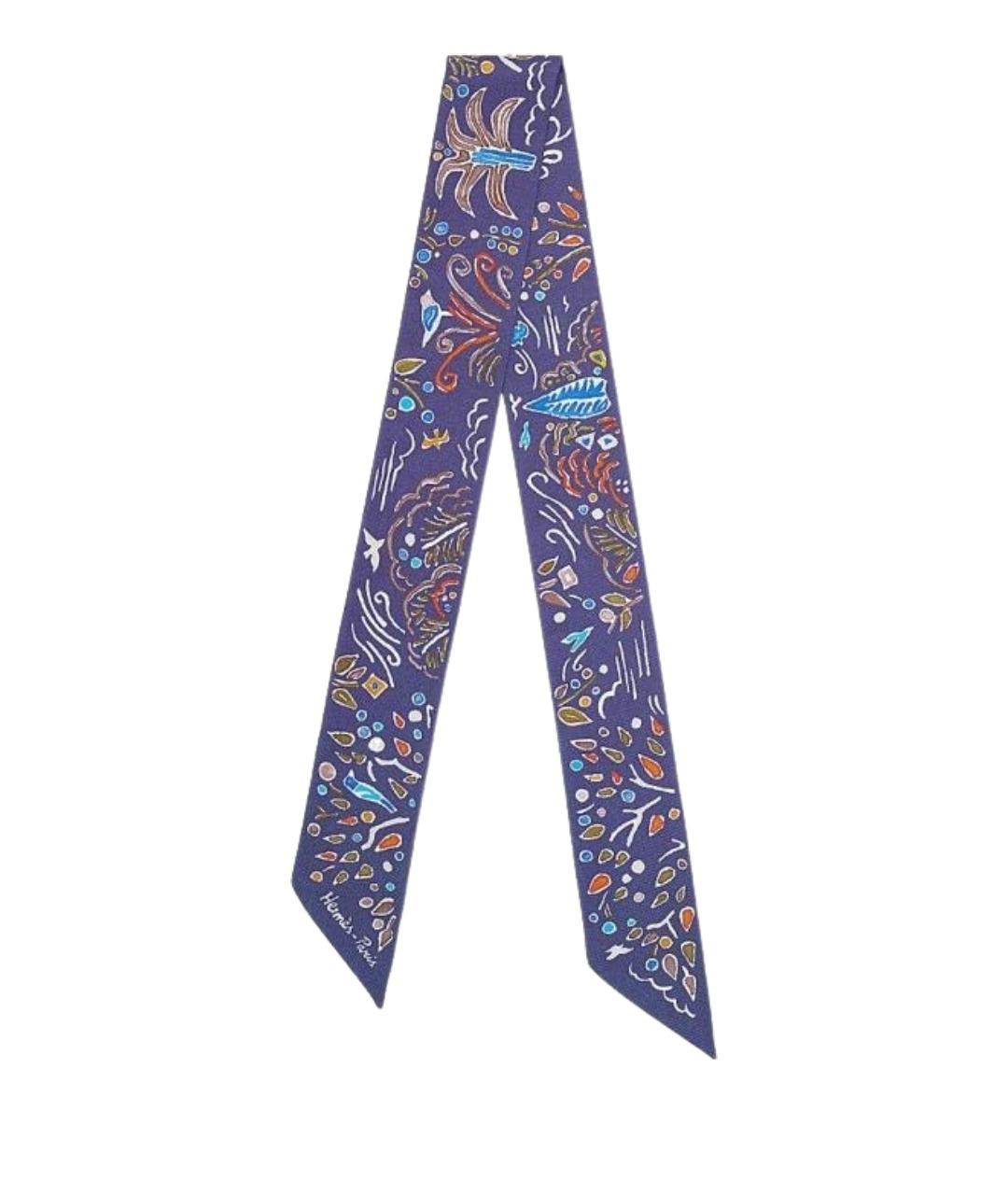 HERMES Темно-синий шелковый шарф, фото 1