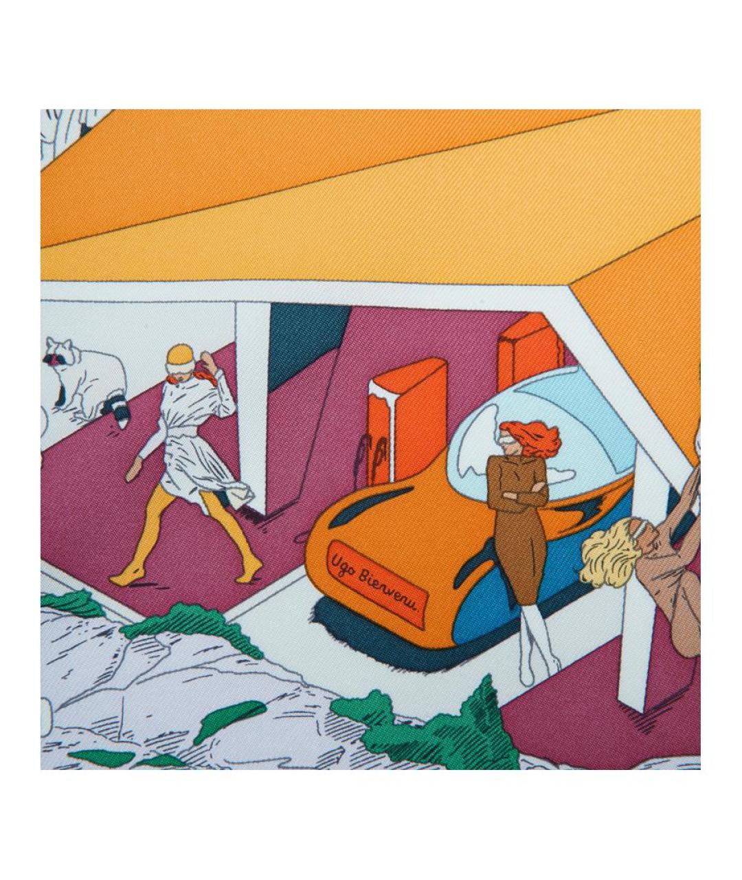 HERMES Синий шелковый шарф, фото 2