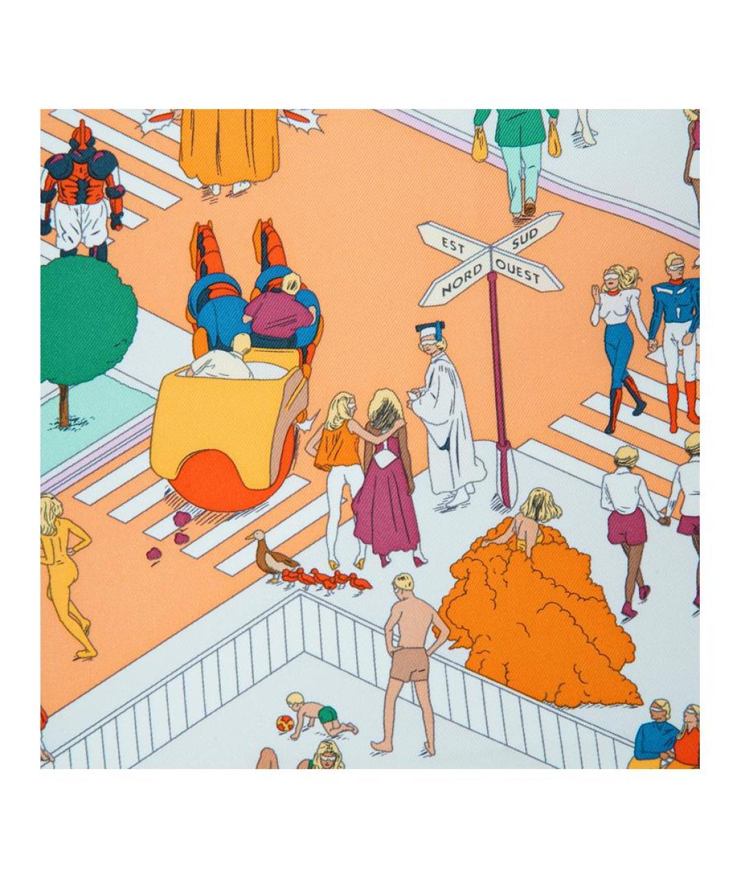 HERMES Синий шелковый шарф, фото 4