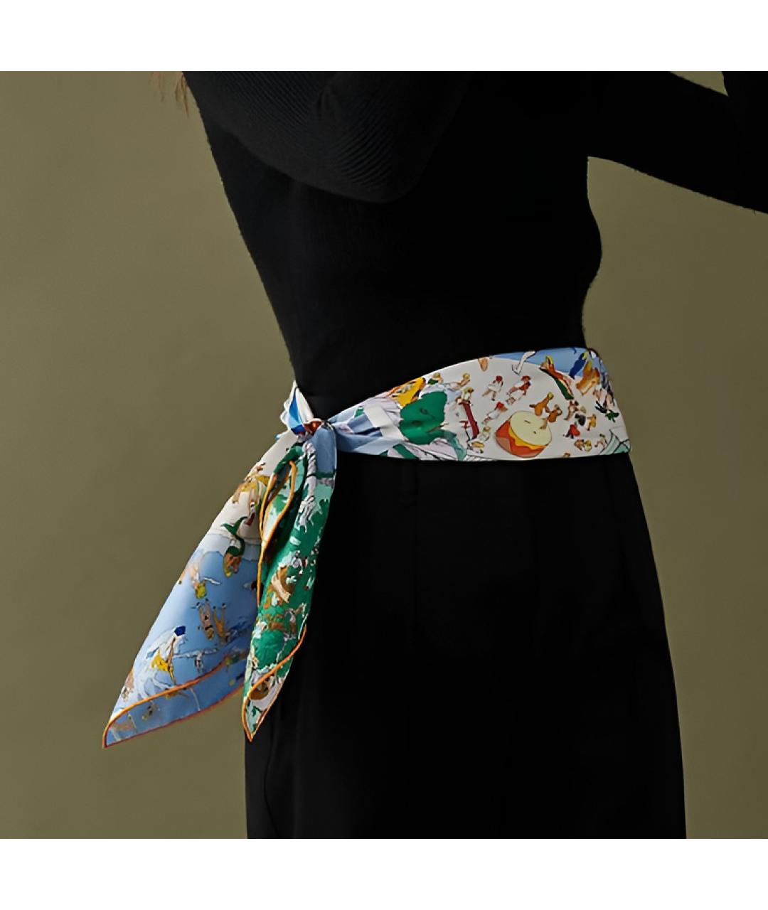 HERMES Синий шелковый шарф, фото 5