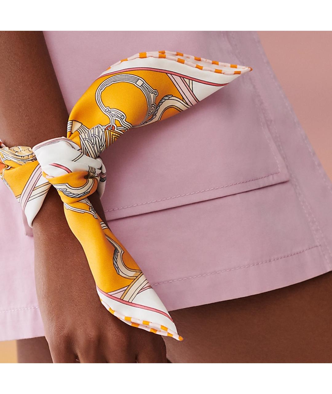 HERMES Оранжевый шелковый шарф, фото 2