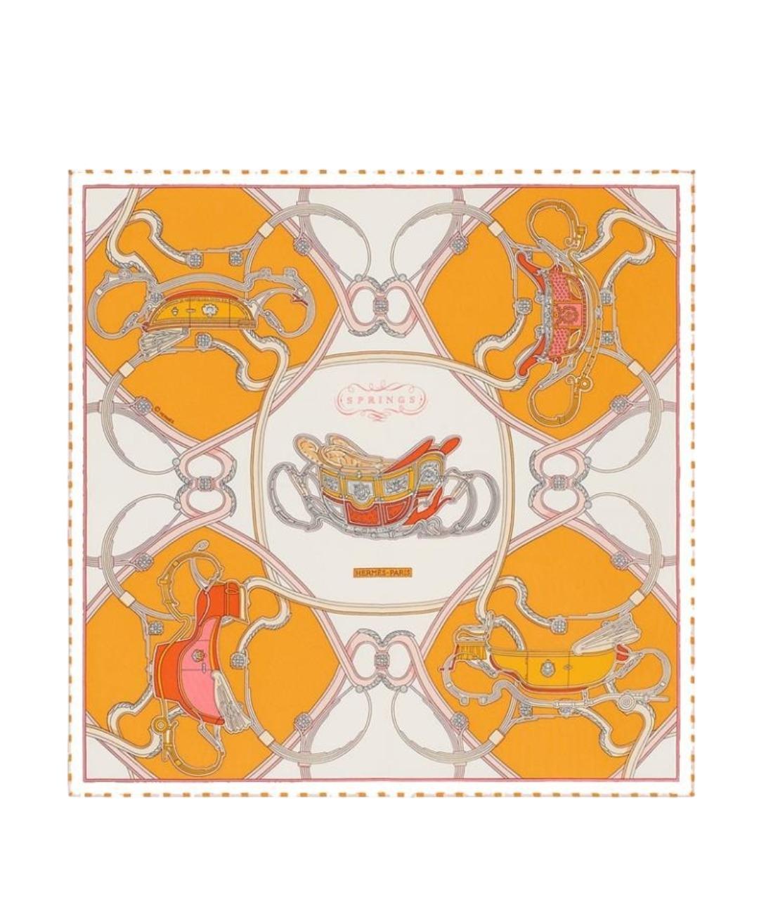 HERMES Оранжевый шелковый шарф, фото 1