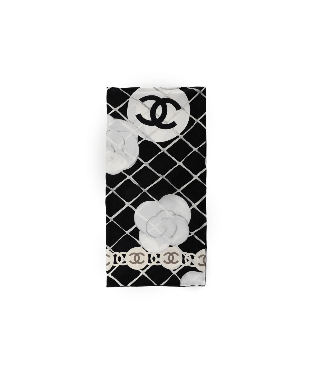 CHANEL Черный шелковый шарф, фото 4