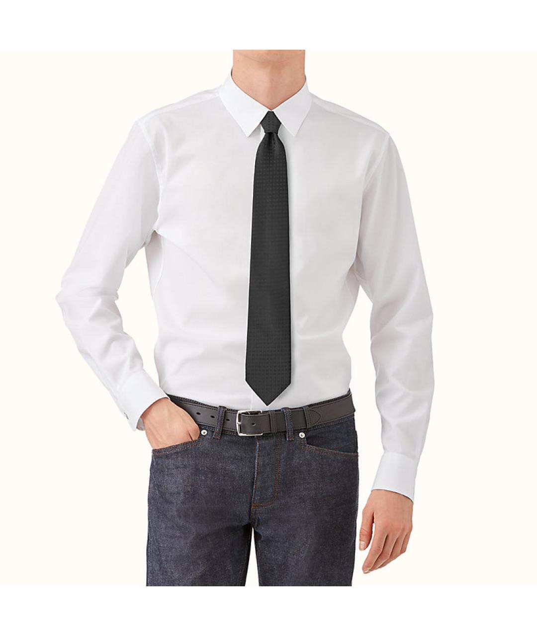 HERMES Черный шелковый галстук, фото 3