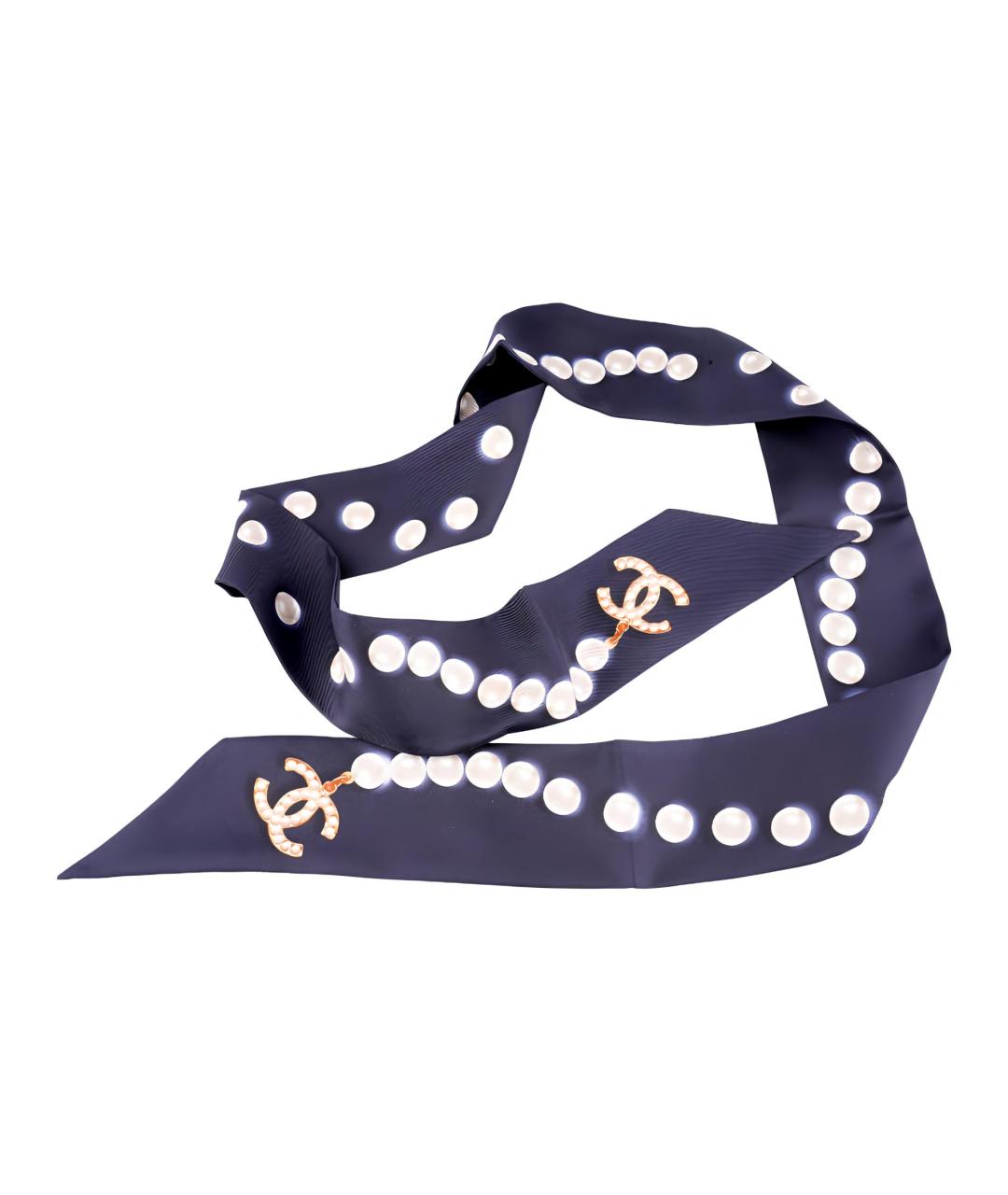 CHANEL Темно-синий шелковый шарф, фото 3