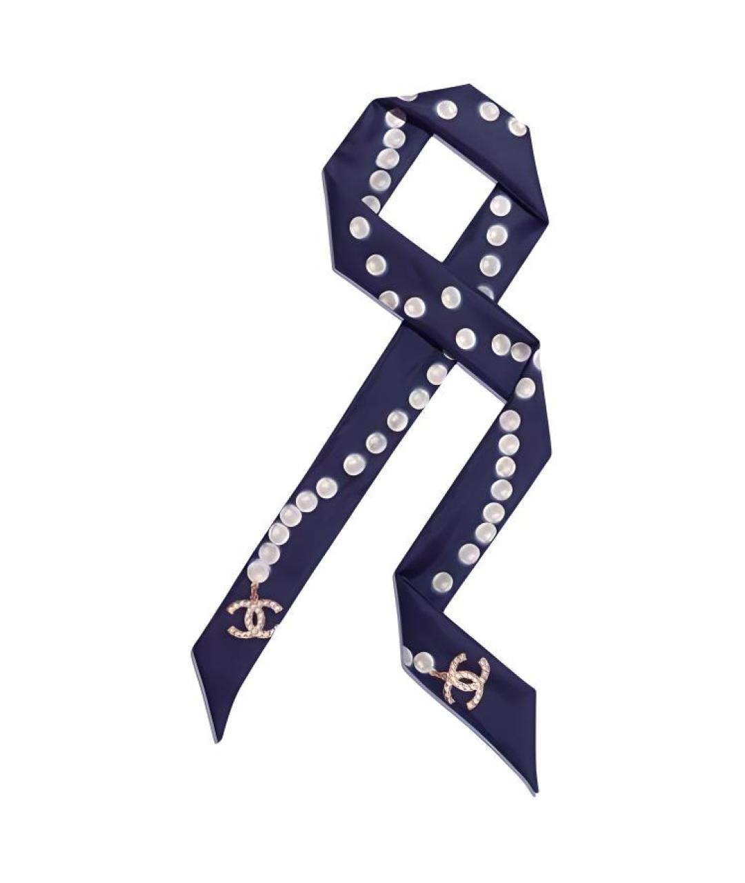CHANEL Темно-синий шелковый шарф, фото 1