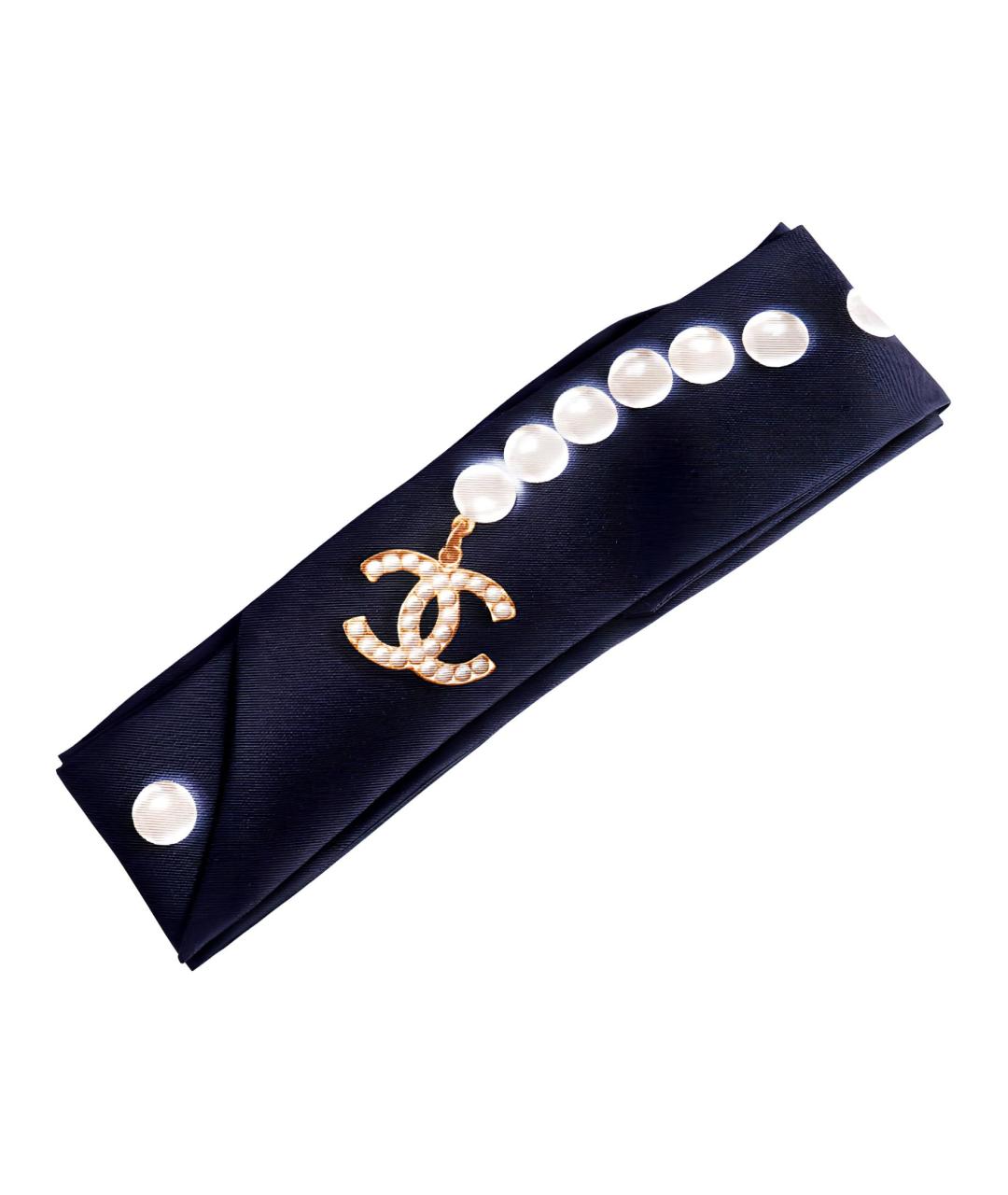 CHANEL Темно-синий шелковый шарф, фото 2