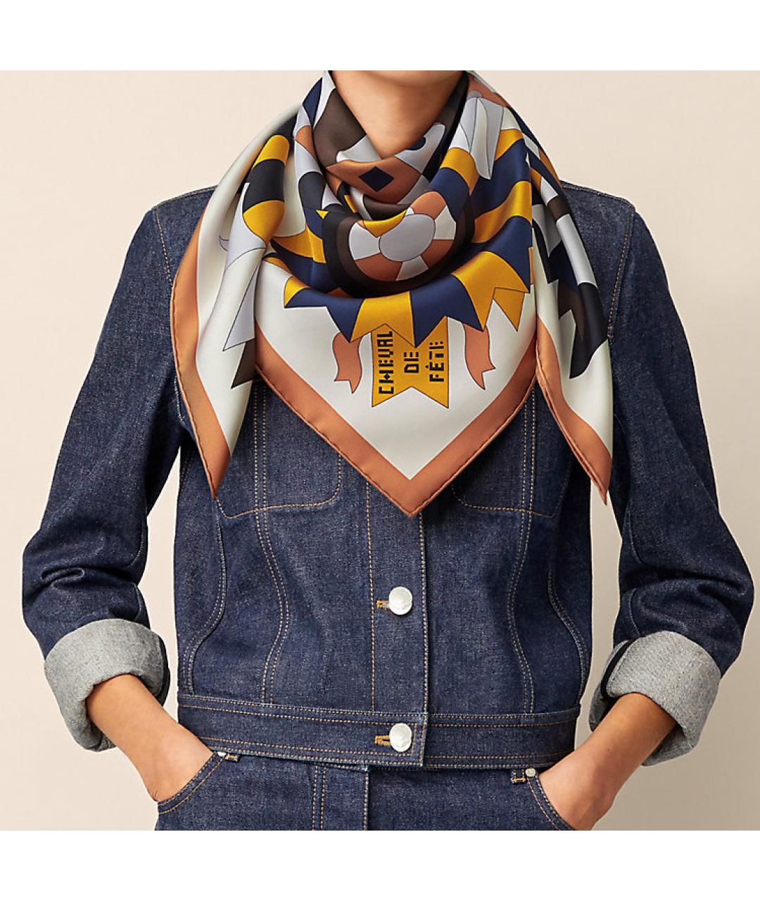 HERMES Мульти шелковый шарф, фото 2