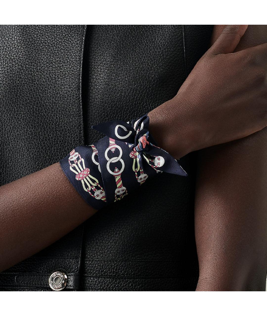 HERMES Темно-синий шелковый шарф, фото 2