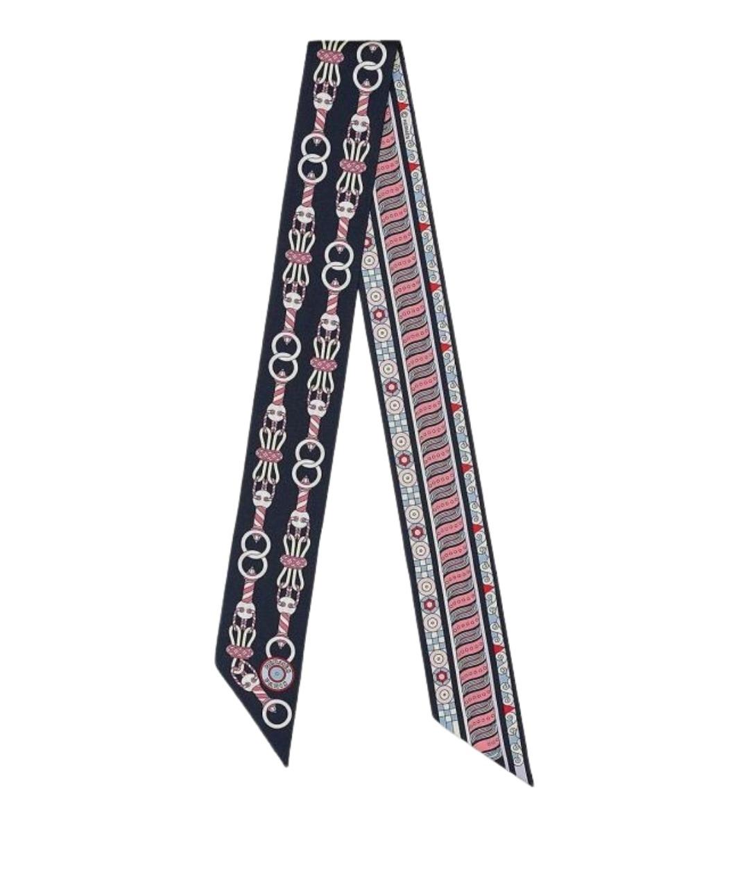 HERMES Темно-синий шелковый шарф, фото 1