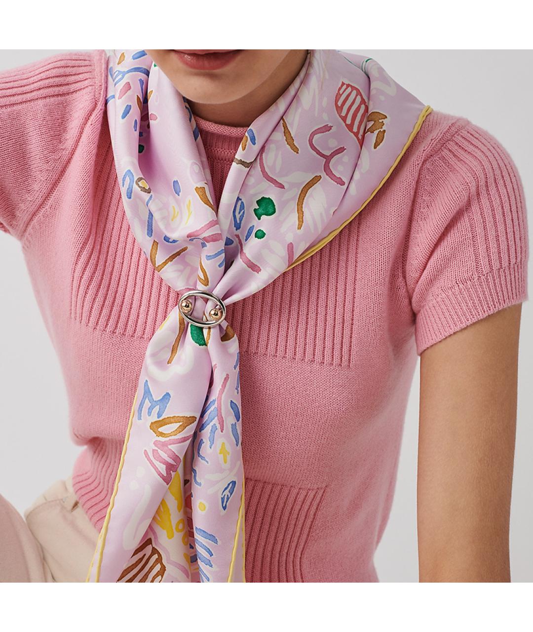 HERMES Розовый шелковый шарф, фото 2