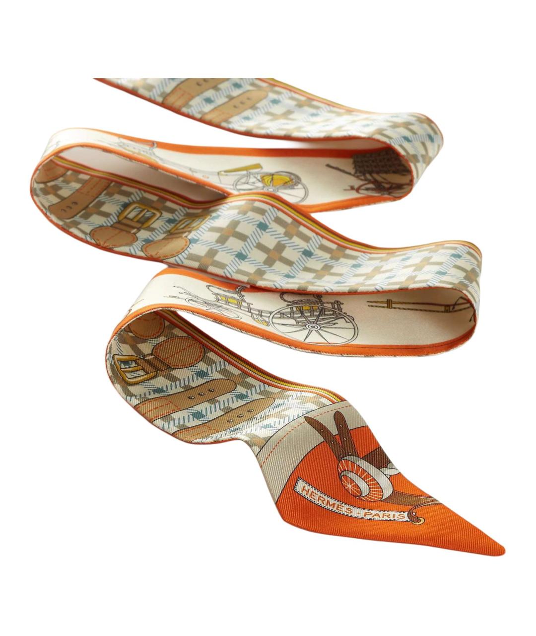 HERMES Оранжевый шелковый шарф, фото 2