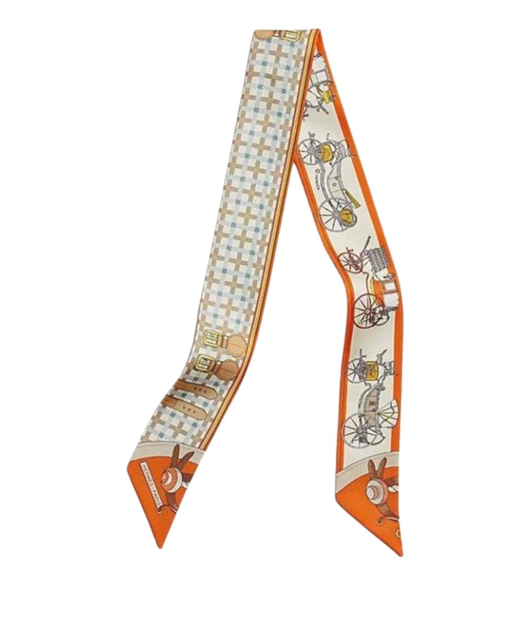 HERMES Оранжевый шелковый шарф, фото 1