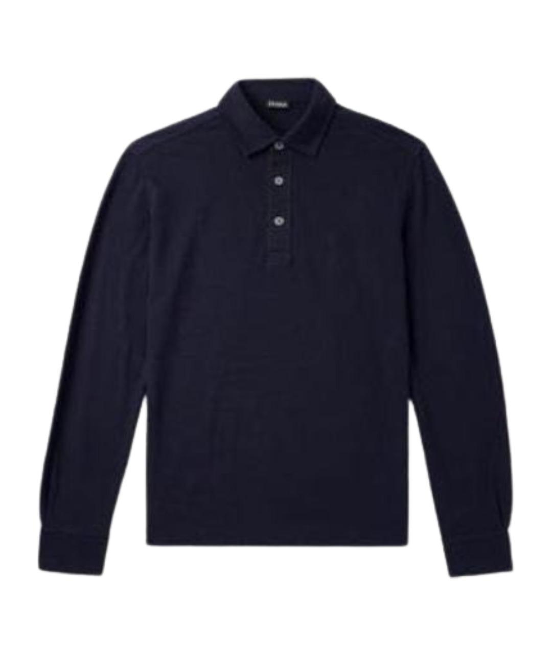 ZEGNA Синее хлопковое поло с длинным рукавом, фото 1